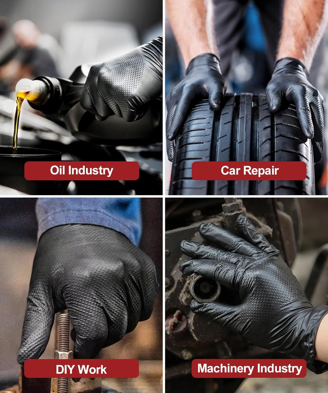 8 Mil Heavy Duty Disposable Nitrile Gloves with Diamond Texture Grip Rubber Gloves Latex & Powder Free