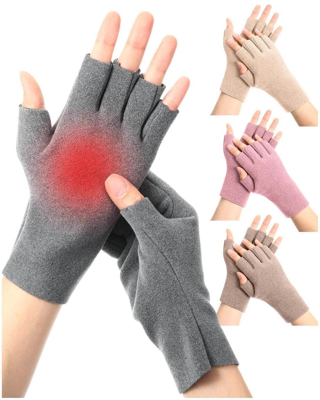 Geyoga 4 Pairs Winter Fingerless Gloves Touchscreen Texting Gloves Self Heat Arthritis Compression Gloves(Multicolor)