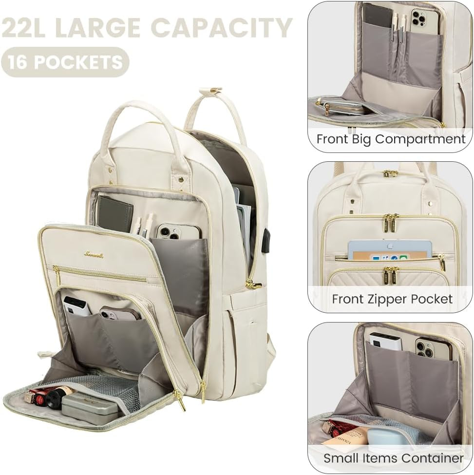 LOVEVOOK Laptop Backpack for Women, Beige
