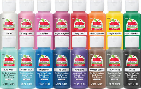 Apple Barrel, Vibrant Spectrum Collection Acrylic Craft Paint, PROMOABIII, 2 Fl Oz Each, 16 Assorted Matte Colors, 16 Count