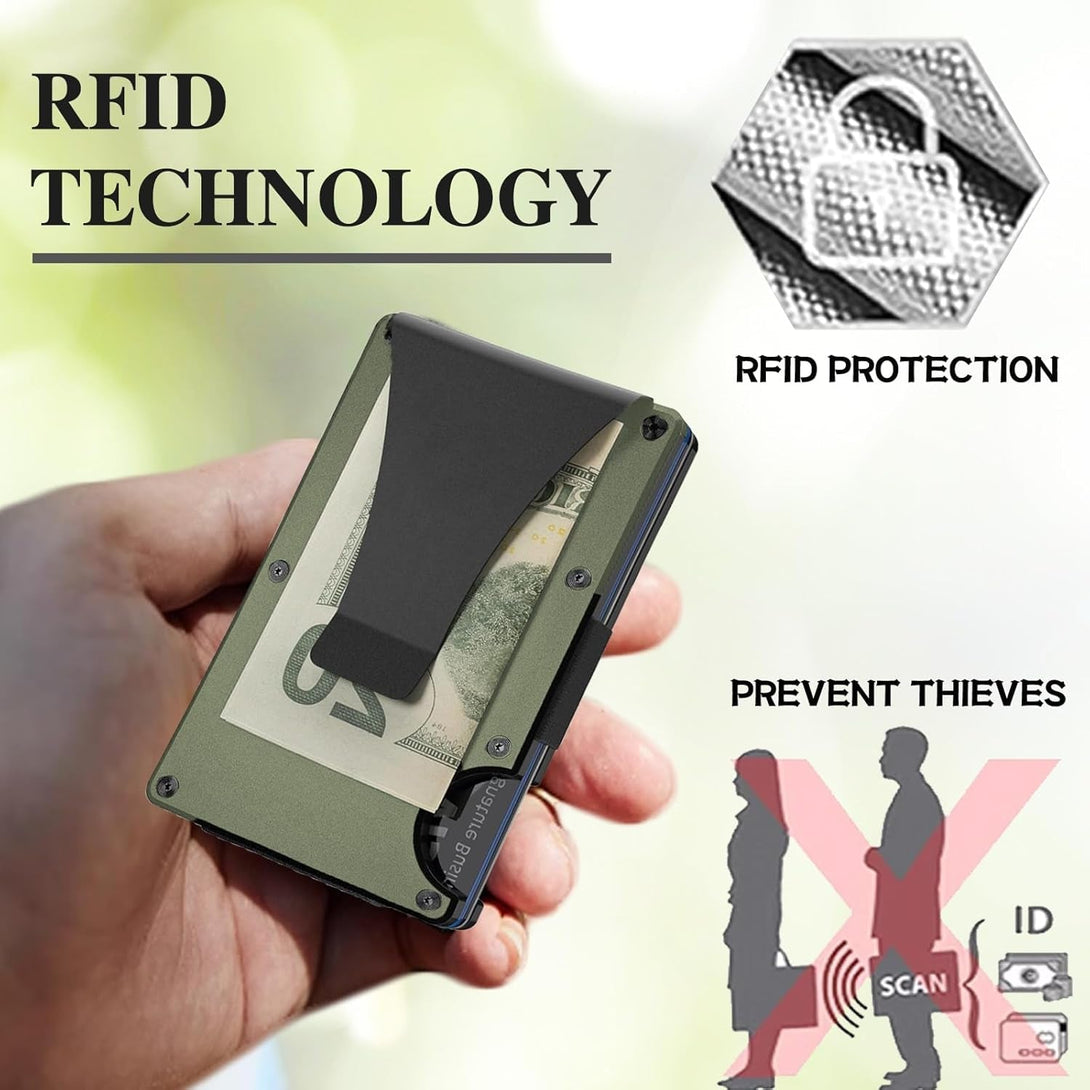 Minimalist Wallet with RFID Blocking for Men,Slim Credit Card Holder with Aluminum Money Clip Wallet for Men and Women,Metal Wallets for Mens Front Pocket as Gifts (Army Green)