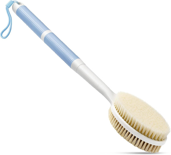 Back Scrubber anti Slip for Shower with Detachable Brush Head,19" Shower Brush with Soft and Stiff Bristles,Long Handle Exfoliating Body Scrubber for Bath or Dry Brush.