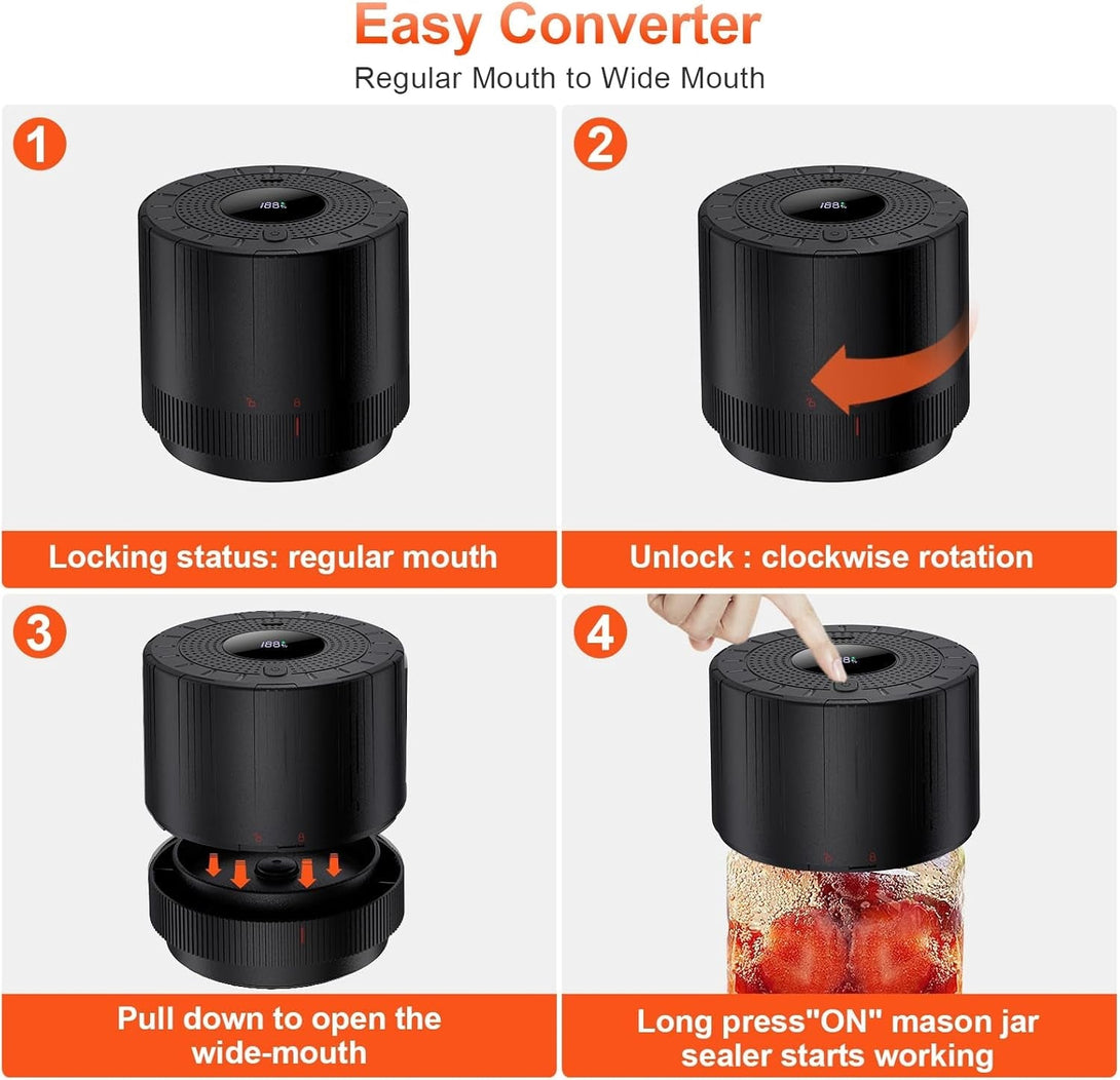 Mason Jar Vacuum Sealer - Electric Mason Jar Sealer Vacuum Sealing Kit, Vacuum Sealer for Mason Canning Jars with Can Opener, Regular and Wide Mouth Mason Jar Lids