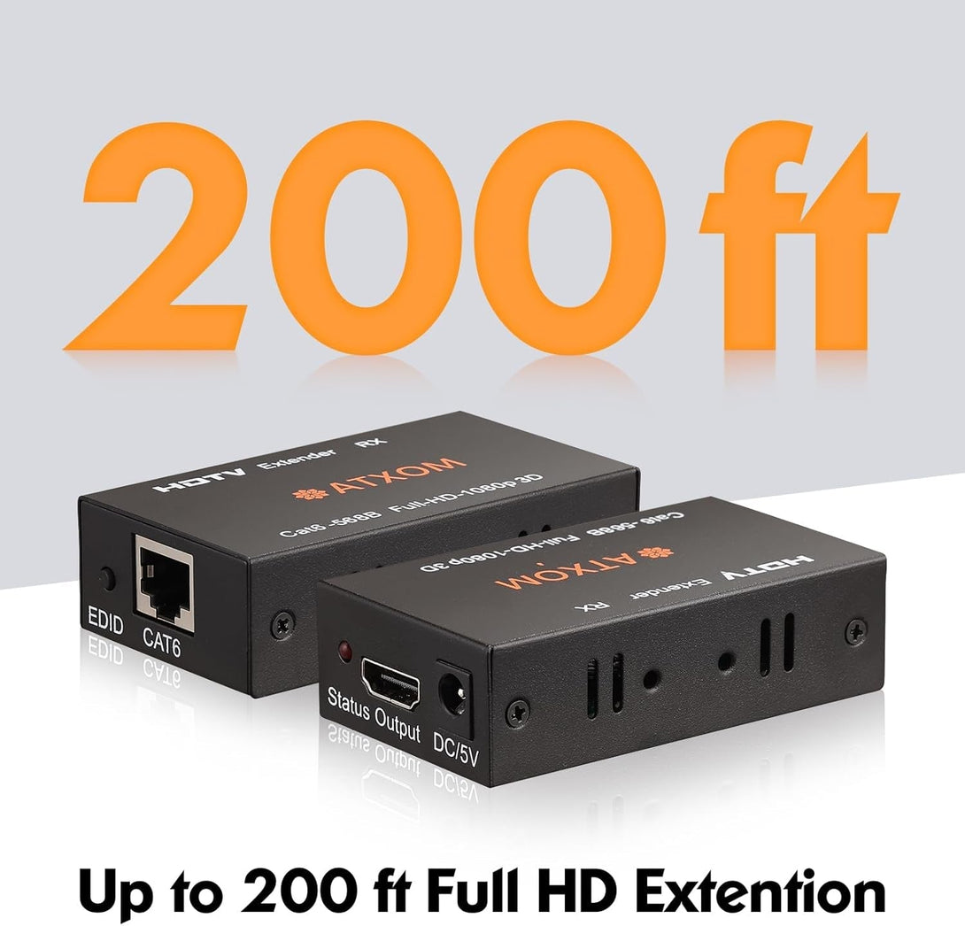 HDMI over Ethernet Extender, over Cat 5E/6/7 LAN Cable, up to 200Ft, Full HD 1080P @ 60HZ, EDID Copy, Dolby Digital/Dts Compatible, High Resolution Signal, Balun Transmitter and Receiver