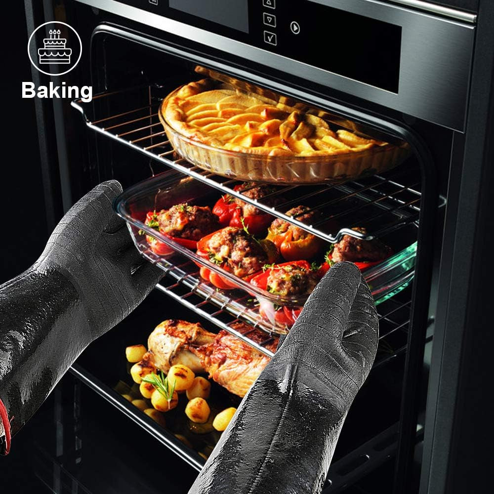 932°F Extreme Heat Resistant Gloves for Grill Bbq,Aillary Waterproof Long Sleeve Pit Grill Gloves for Fryer, Baking, Oven,Smoker,Fireproof, Oil Resistant Neoprene Coating（14-Inch ）