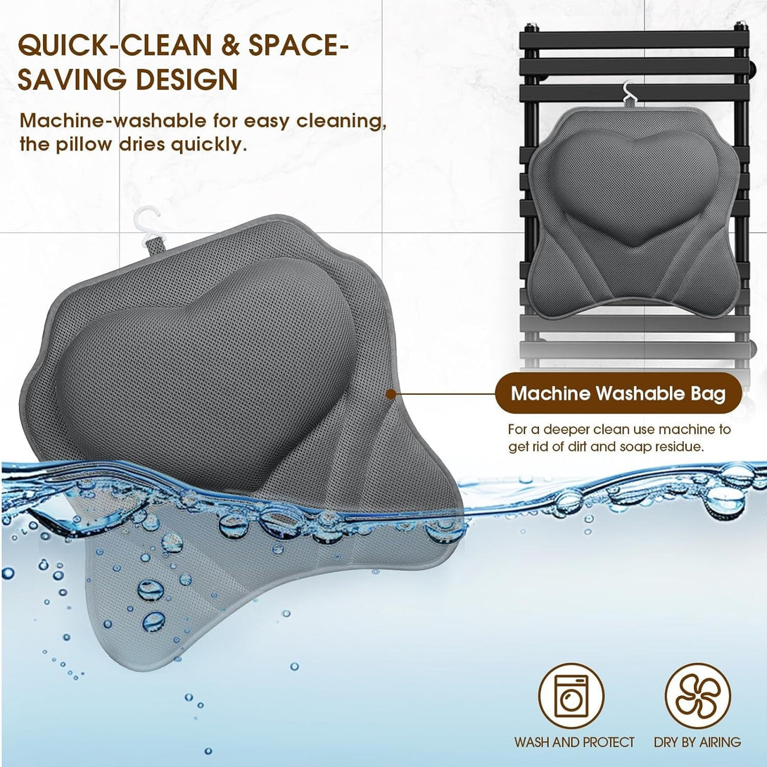 Luxstep Bath Pillow with Breathable Mesh Fabric - Bathtub Pillow for Head, Neck & Shoulder Support- 6 Non-Slip Suction Cups for Secure Fit - Fits Any Bathtub, Bath Accessories Spa Gifts