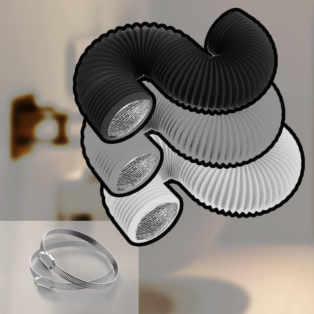 4 Inch 8FT Dryer Vent Hose,Flexible Insulated Air Ducting,Vent Hose PVC Aluminum Foil with 2 Clamps for HVAC Ventilation(Grey)