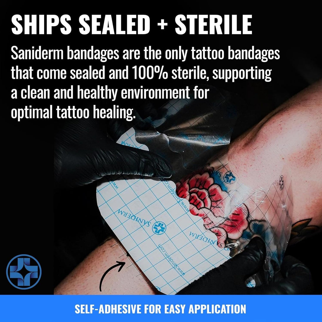 Saniderm Original Tattoo Aftercare Bandage (Personal Roll, 10.2 in X 2 Yd) – Convenient, Faster Tattoo Healing and Protection – Sterile, Waterproof, and Latex-Free Tattoo Aftercare Wrap – Gloss Finish