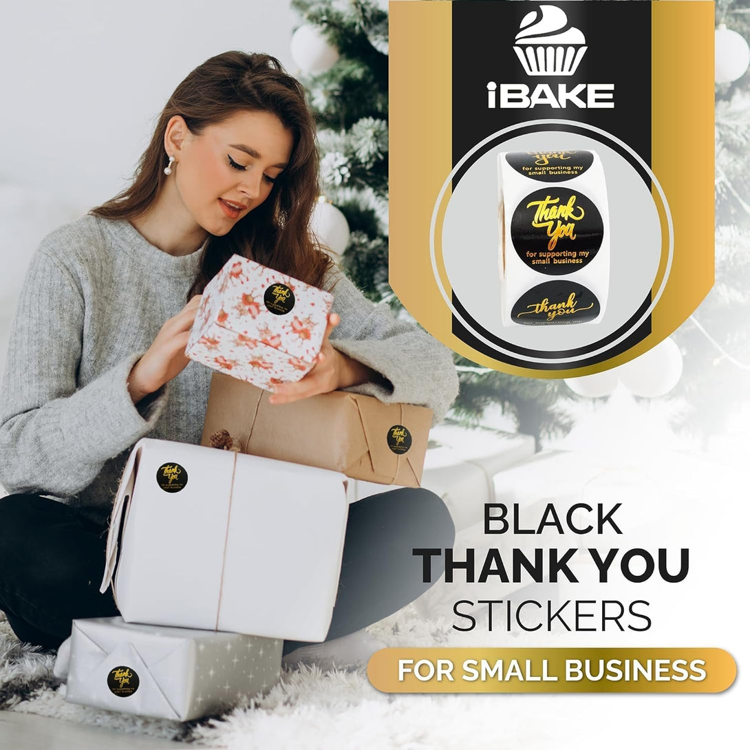 500 Pcs 2 Inch Thank You Stickers for Small Business – Black Waterproof Self-Adhesive Labels with 4 Elegant Designs – Durable Envelope Seals for Packaging, Gift Bags, Boxes & Orders