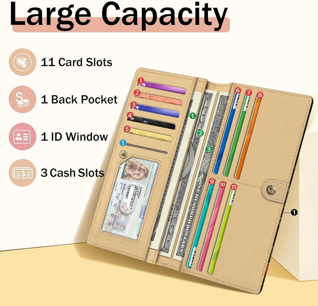 Immaturus Womens Wallet, Black Bookshelf Slim Thin RFID Blocking Credit Card Wallets, Long Bifold PU Leather Card Holder Organizer, Cute Cash Clutch Billfold with Zipper Coin Pocket Ladies Girls Gift