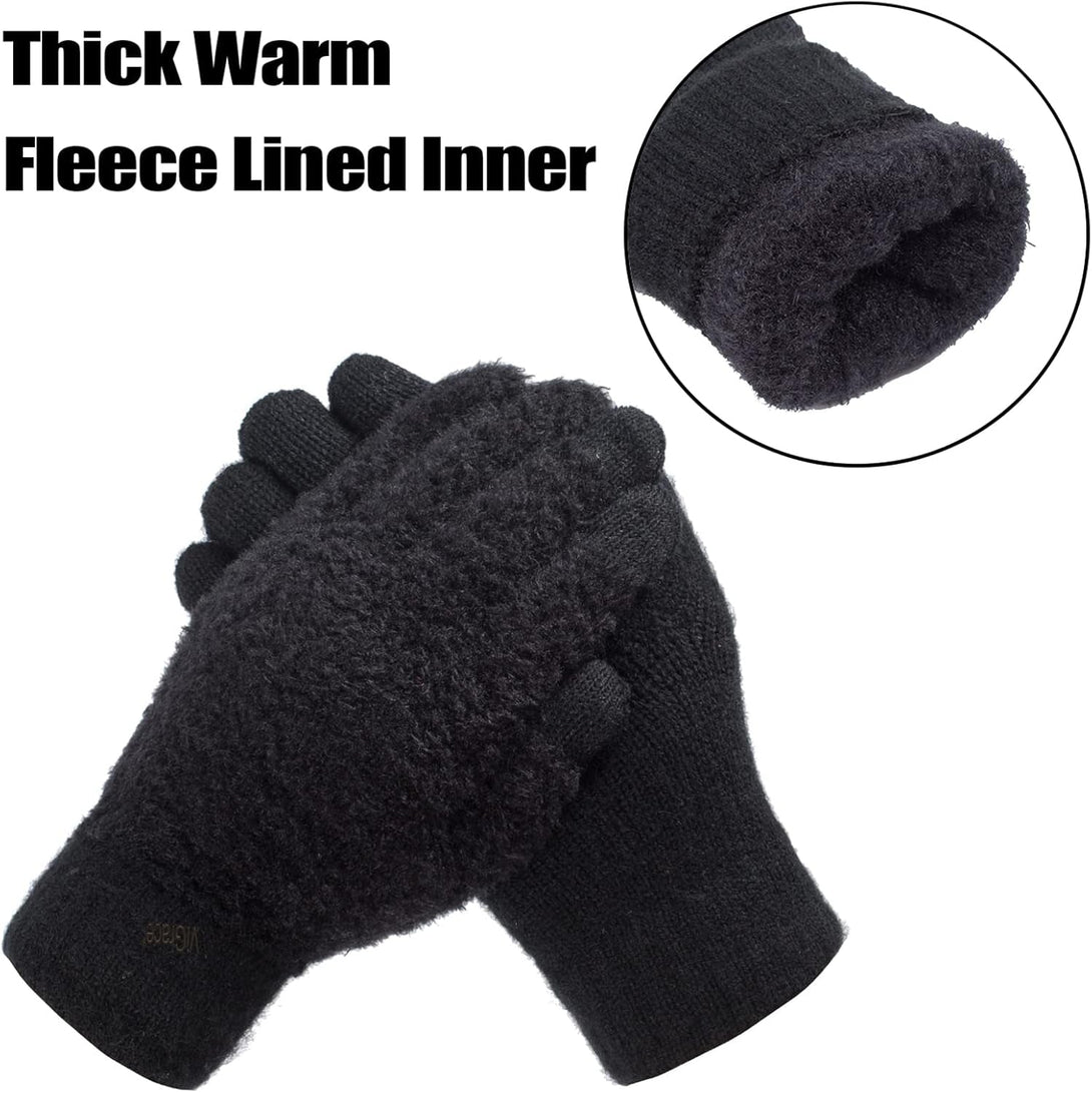 Vigrace Women'S Winter Warm Touch Screen Gloves Cable Knit Wool Fleece Lined Touchscreen Texting Mittens for Women