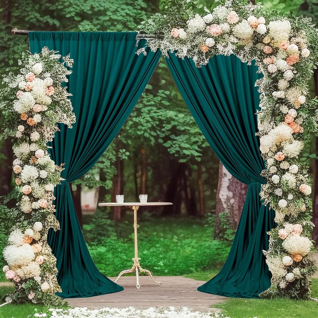MEETSKY Hunter Green Backdrop Curtains for Parties Wedding Curtains Rod Pocket Green Photo Curtains Backdrop Sliding Drapes Backdrop Curtains for Birthday Party Photography, 5Ft X 7Ft, 2 Panels