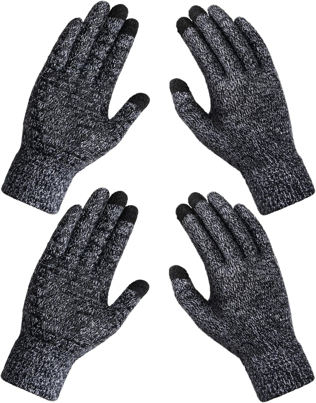 Winter Gloves for Men Women 2 Pairs - Upgraded Touchscreen Knit Gloves for Running Driving, Anti-Slip Thermal Gloves