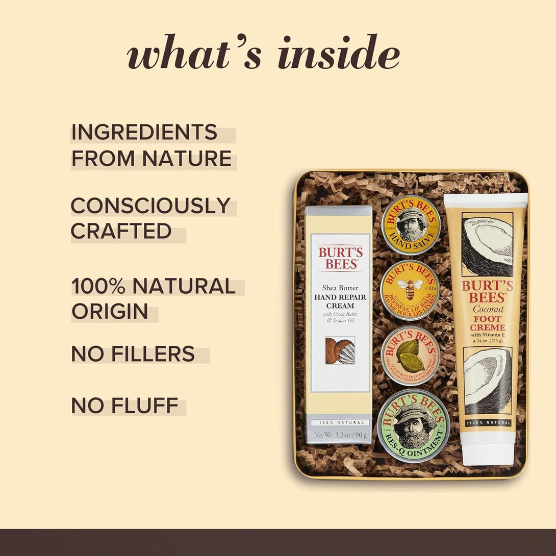 Burt'S Bees Gifts Ideas - Classics Set, 6 Products in Giftable Tin – Cuticle Cream, Hand Salve, Lip Balm, Res-Q Ointment, Hand Repair and Foot Cream