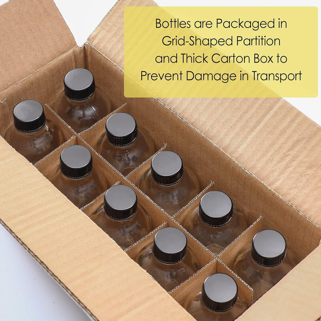 10 Pack, 4 Oz Small Clear Glass Bottles W/ Lids & 3 Stainless Steel Funnel - 120Ml Boston round Sample Bottle for Potion, Juice, Ginger Shot, Wellness, Oils, Whiskey, Liquids - Leakproof Travel Bottle