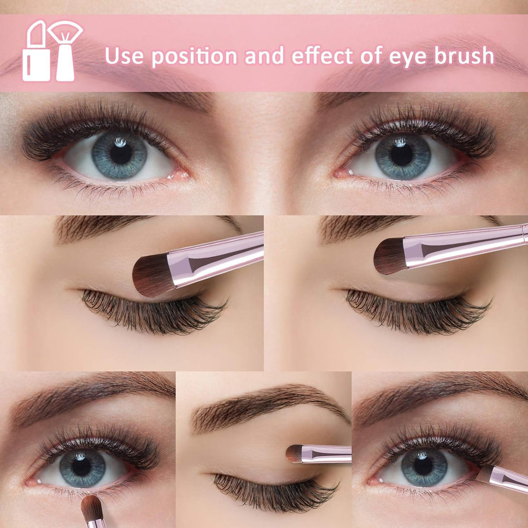 5Pcs Eyeshadow Brush Set, Portable Eye Brushes, Premium Eye Makeup Brush, Eyeliner Brush, Angled Brush by YUESHENNAN (Pink).
