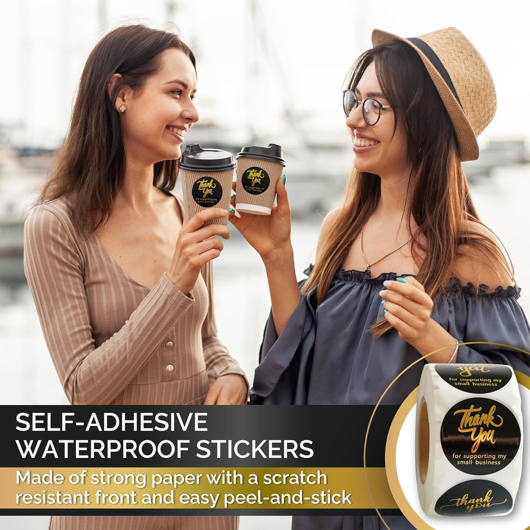500 Pcs 2 Inch Thank You Stickers for Small Business – Black Waterproof Self-Adhesive Labels with 4 Elegant Designs – Durable Envelope Seals for Packaging, Gift Bags, Boxes & Orders