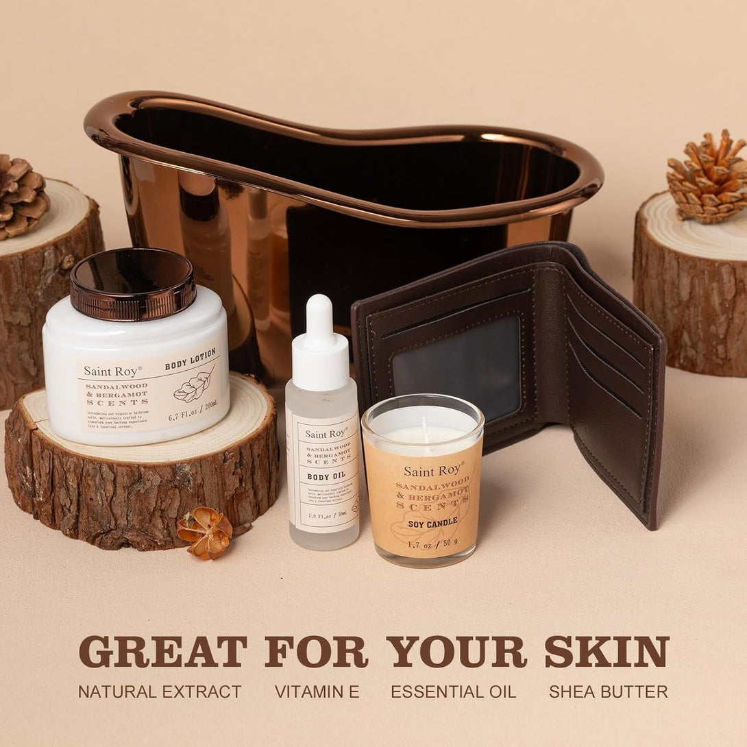 9Pcs Birthday Gifts Spa Kit for Men Cedar & Bergamot Scents Bath Gift Set and Shower Gift Bath and Body Gift Basket Set for Mans Gifts Bath Spa Kit Bath Spa Baskets, Home Spa Care Men Gift Set