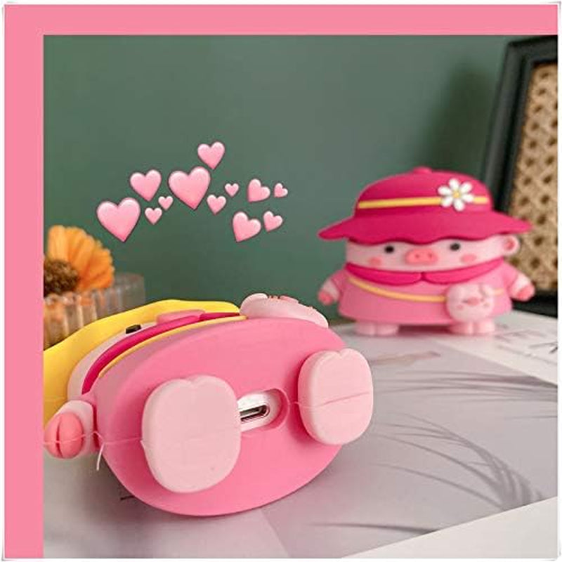 3D Cute Chic Cartoon Kids Teens Boys Girls Women Lovely Stylish Cross Body Bag Piglet Shape with Three Hats Soft Case for Airpod Pro 2019/Airpod Pro 2 Gen 2022(Pink Piglet)