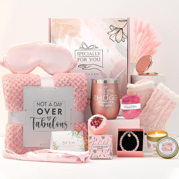 Gifts for Mom from Son Daughter, Gifts Basket for Women, Self Care Gifts for Women Birthday Gifts Care Package Relaxing Spa Gifts for Mom Friend Sister Wife Grandma W/ Cozy Blanket