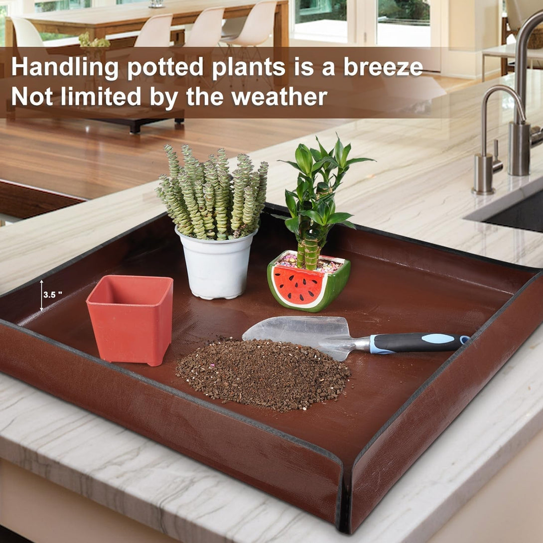 27"X 27" Repotting Mat for Indoor Plant Transplanting and Mess Control Foldable Waterproof Potting Tray-Easy to Clean Gardening Gifts for Plant Lovers