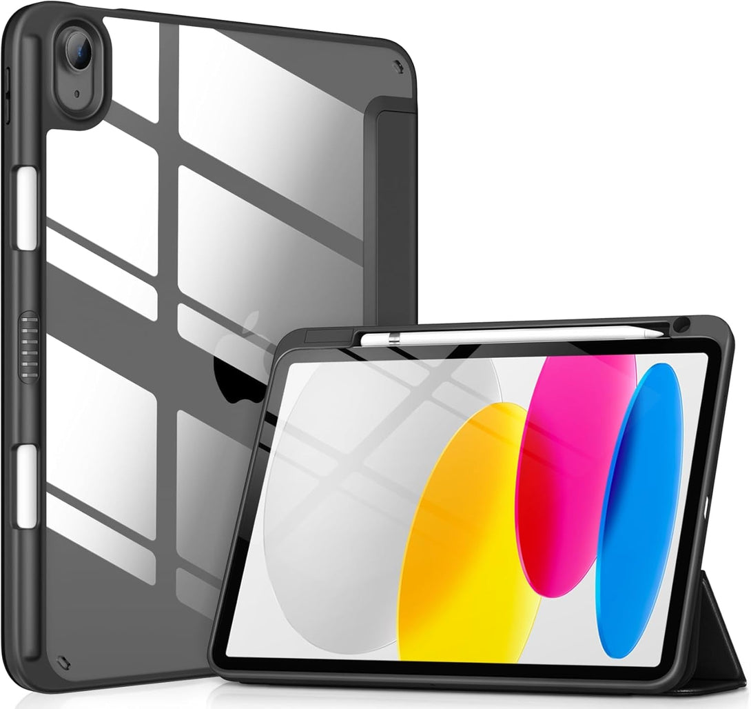 VIKESI Case for Ipad (A16) 11-Inch 2025 and Ipad 10Th Generation 10.9 Inch 2022, Clear Back and TPU Shockproof Frame Cover [Built-In Pencil Holder, Support Auto Sleep/Wake] - Black