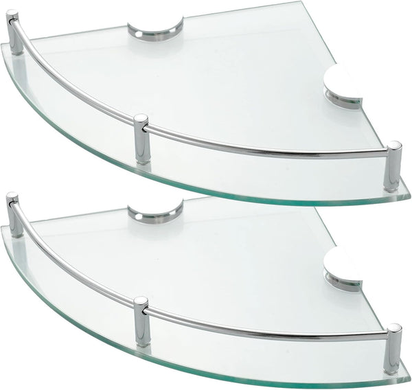 2 Pack Corner Shower Shelf - Tempered Glass Shower Caddy with Rails, Wall Mounted Bathroom Organizer, 24Cmx24Cmx6Mm, Silver