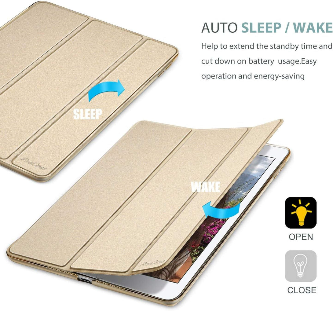 Procase Smart Case for Ipad 9.7 Inch Ipad 6Th/5Th Generation 2018 2017(Model: A1893 A1954 A1822 A1823), Ultra Slim Lightweight Stand Cover with Translucent Frosted Back -Gold