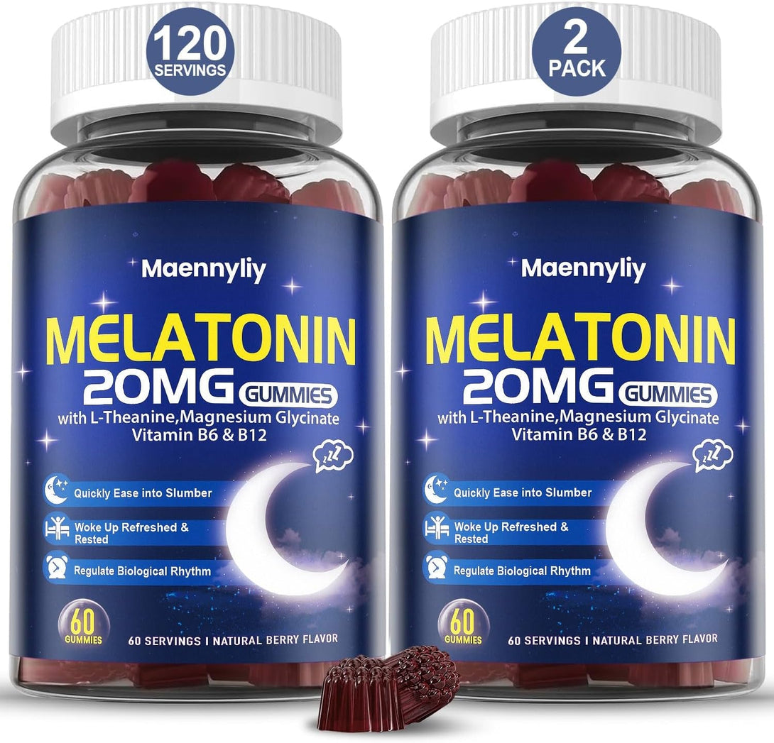 Melatonin 20Mg Gummies for Adults - Sugar Free Melatonin Gummies Extra Strength with L-Theanine, Magnesium, Ashwagandha, Turmeric, D3 & Zinc - Non-Habit Forming