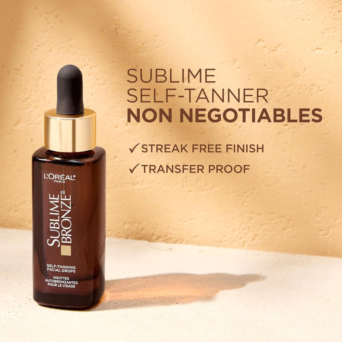 L’Oreal Paris Sublime Bronze Self Tanning Facial Drops with Hyaluronic Acid, Gradual Tan, Fragrance-Free, 1 Fl. Oz