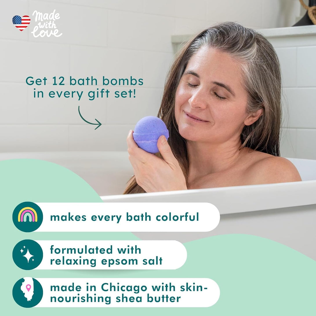 Anovina 12XL Bath Bombs Gift Set USA Made with Natural Essential Oils for Women & Kids – Aromatherapy Holiday Gifts Ideas. Mothers Day Gift Idea. Bath Bombs Gifts for Women Men and Kids