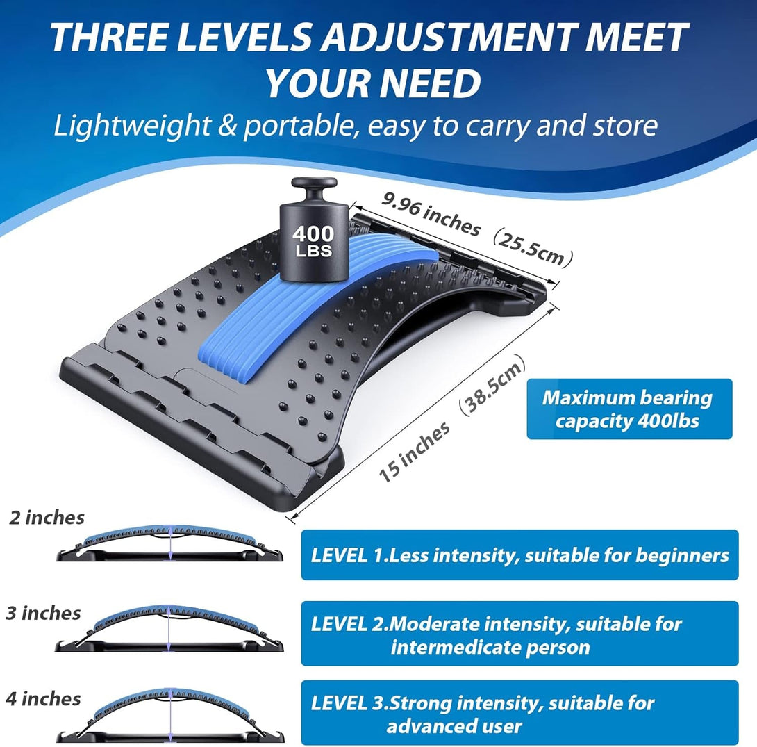 Back Stretcher for Lower Back Pain Relief, 3 Level Adjustable Lumbar Back Cracker Board, Back Cracking Device, Back Massager for Scoliosis, Spine Decompression