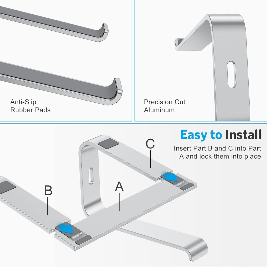 OMOTON Laptop Stand, Detachable Laptop Mount, Aluminum Laptop Holder Stand for Desk, Compatible with Macbook Air/Pro, Dell, HP, Lenovo and All Laptops (11-16 Inch), Silver
