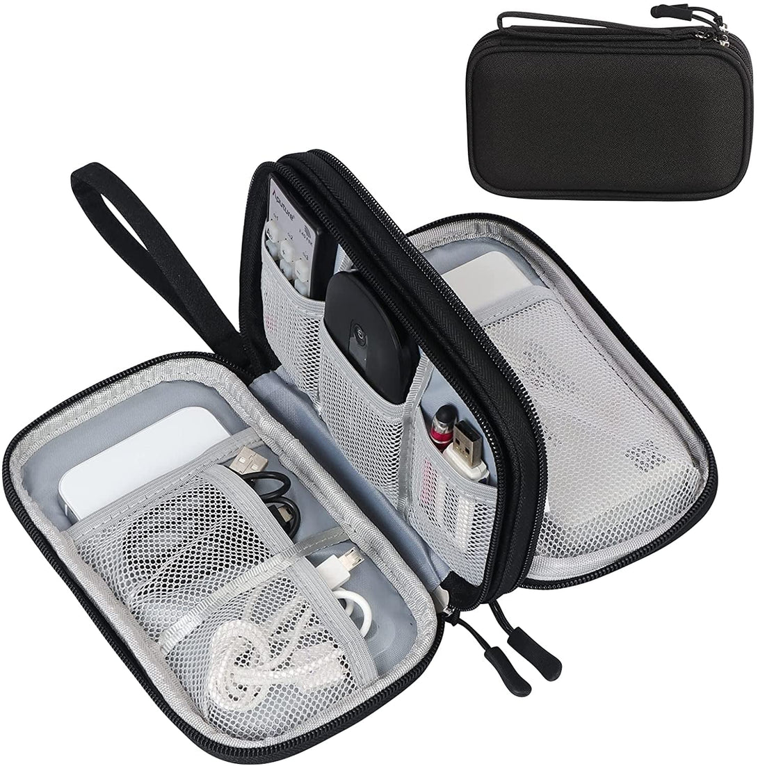 FYY Travel Cable Organizer Pouch Electronic Accessories Carry Case Portable Waterproof Double Layers All-In-One Storage Bag for Cord, Charger, Phone, Earphone Black