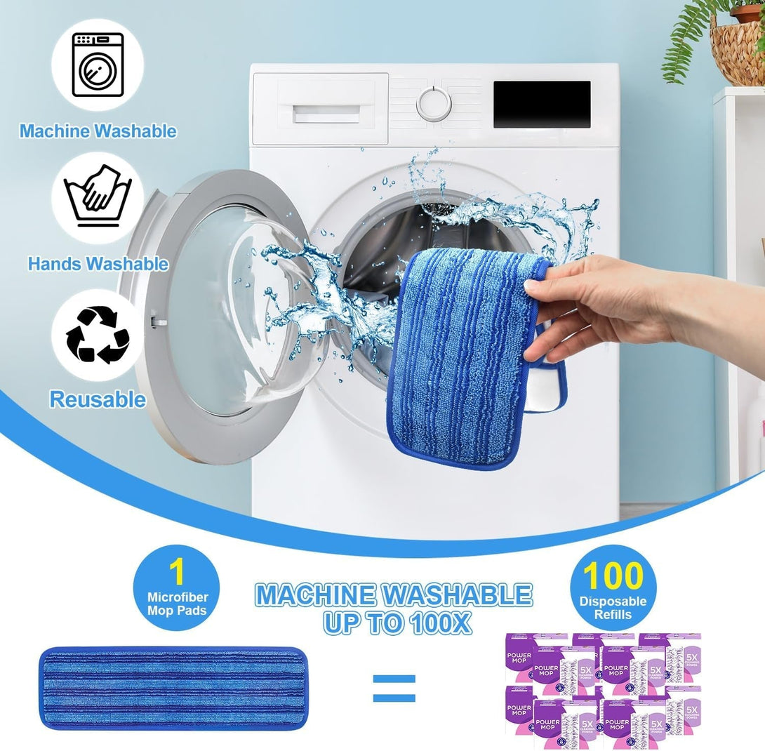 4 Pack Upgraded Reusable Mop Pads Compatible with Swiffer Powermop, Mop Refill Pads Replacement for Swiffer Power Mop Spray Mop Pads for Multi-Surface Floor Cleaning, Quality Updated Cationic Material
