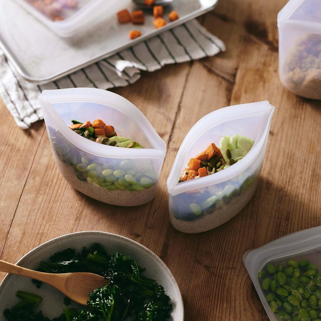 Stasher Premium Silicone Reusable Food Storage Bags, 2-Pack, Clear, Multi-Use Food Storage Bags, Lunch Bag, Travel Containers, BPA Free, Leak-Free, Dishwasher-Safe, Eco-Friendly