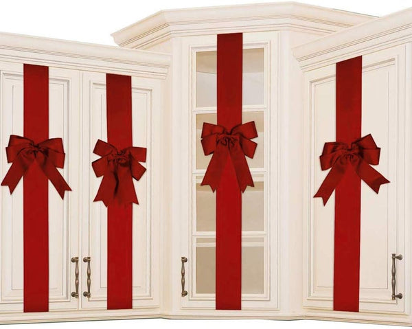 4 PCS Cabinet Door Festive Ribbons and Bows Decoration for Christmas Gift Holidays,Red