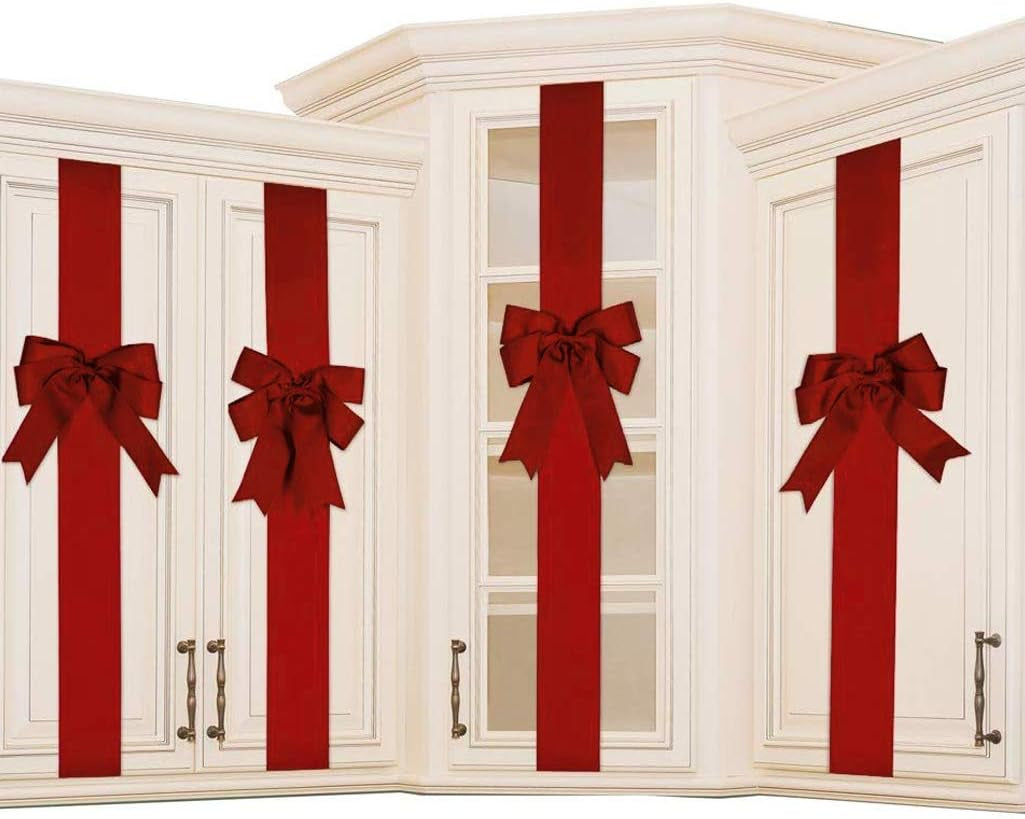 4 PCS Cabinet Door Festive Ribbons and Bows Decoration for Christmas Gift Holidays,Red