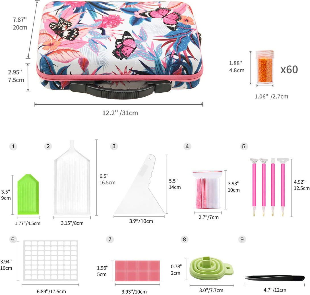 ARTDOT 60 Slots Storage Container for Diamond Art Kits for Adults,Portable Bead Storage Boxes for Diamond Painting Accessories and Tools(Pink)