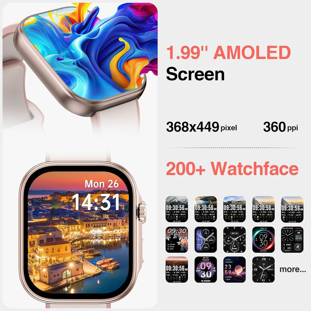 Smart Watch for Women, 1.99" AMOLED Display Fitness Tracker,Smartwatch(Answer/Make Calls), IP68 Waterproof 100+ Sport Mode Activity Tracker, Heart Rate Sleep Monitor, Ios Android Compatible