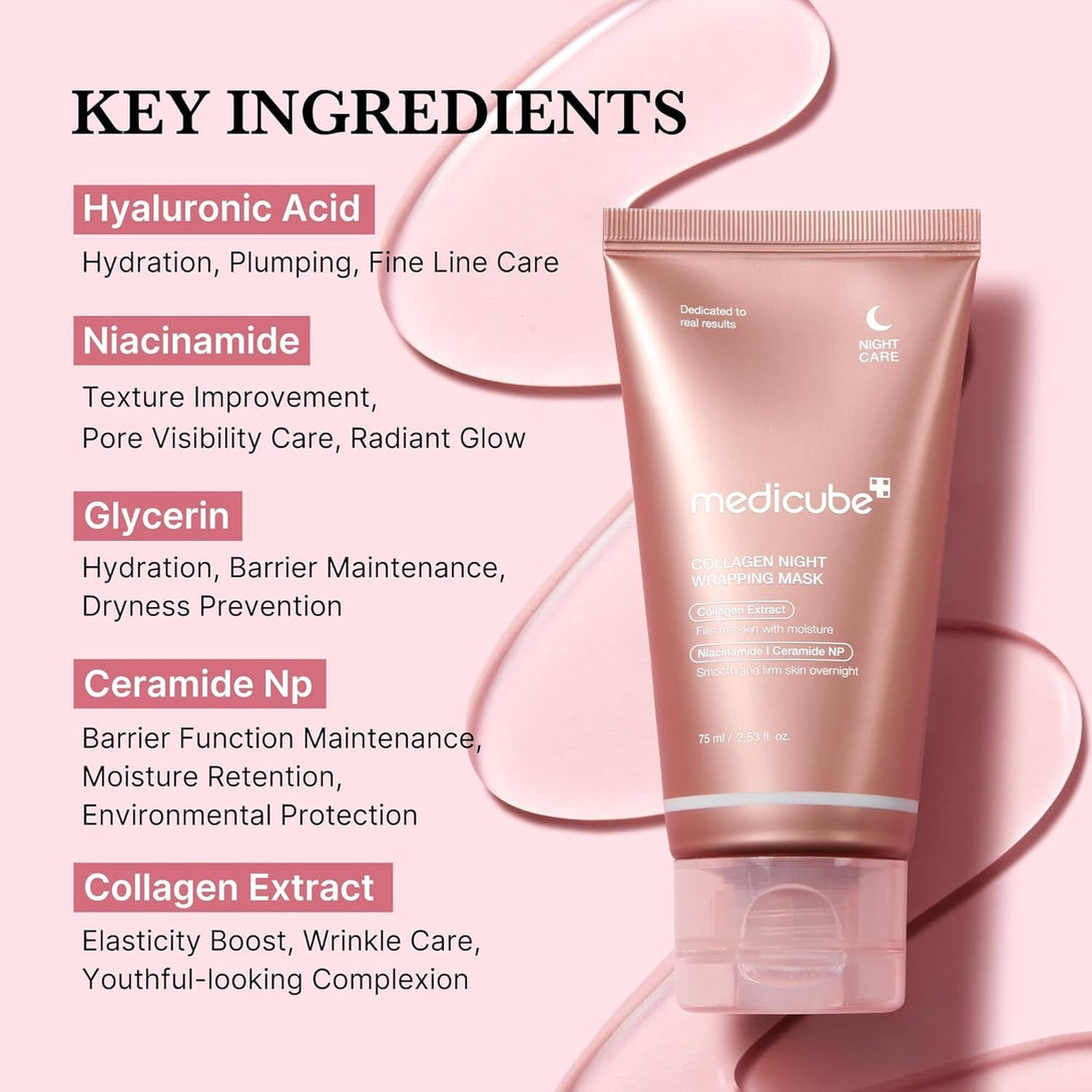 Medicube Collagen Overnight Wrapping Peel off Facial Mask Pack - Elasticity & Hydration Care, Reduces Sagging & Dullness - Hydrolyzed Collagen for Glowing Skin - Korean Skin Care, 2.53 Fl.Oz