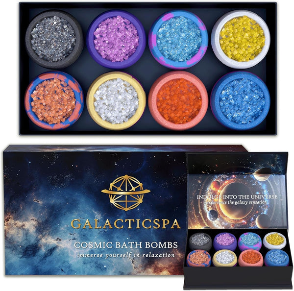 Cosmic Crystal Bath Bombs / 8 X 2.12 Ounces Handmade Bubble Bath Gift Set/Epsom Bath Salt/Vegan & Cruelty-Free/Luxury Spa Gift for Men, Women and Kids