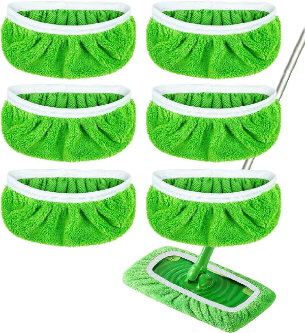 6 Pack Reusable Microfiber Mop Pads for Swiffer Sweeper - Wet & Dry Cleaning Cloths - Mop Head Replacement Washable Refills for Household Floors (6Pack Green)
