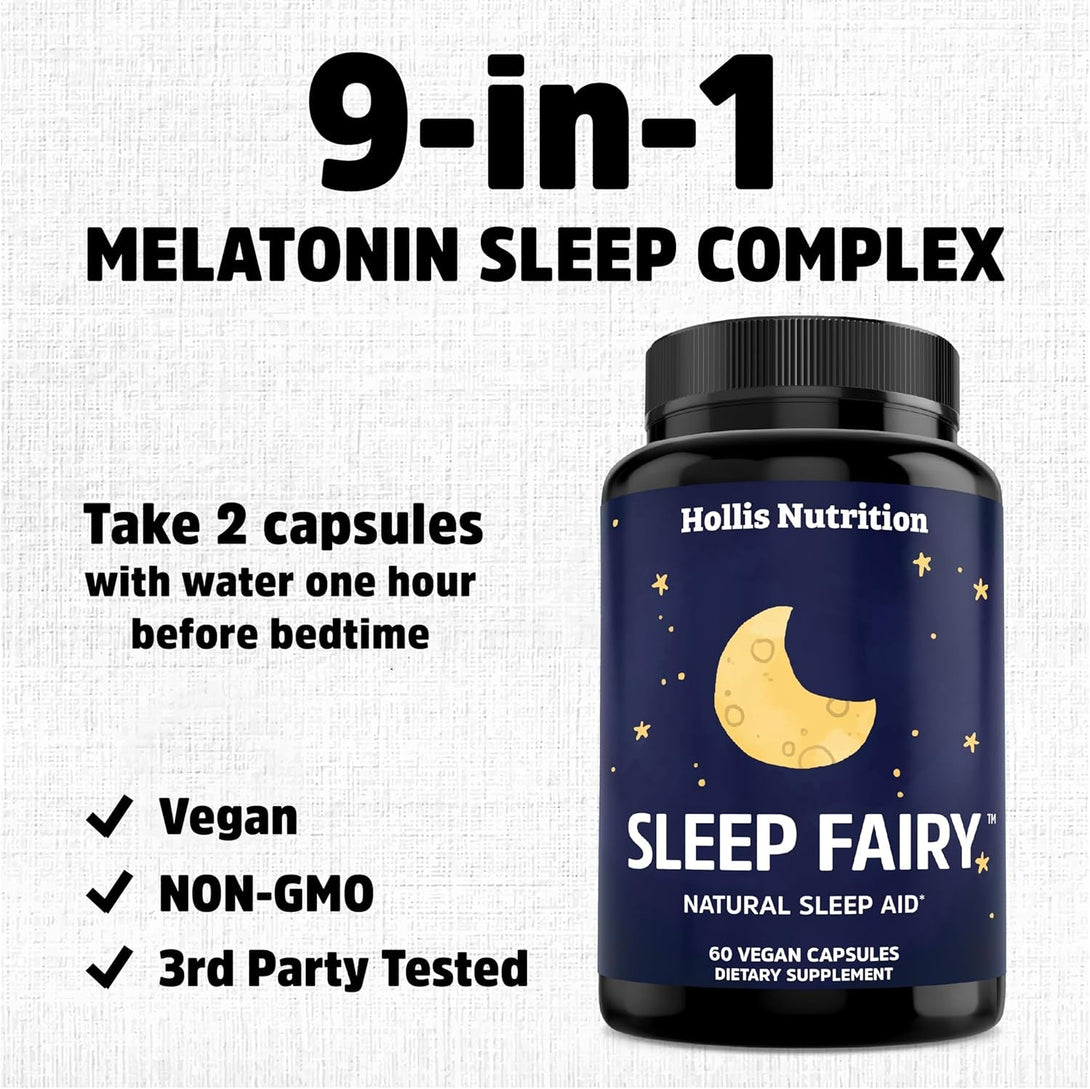 SLEEP FAIRY Natural Sleep Aid | Melatonin 10Mg, Magnesium Glycinate 500Mg, L-Theanine, B6, 5-HTP, GABA, Valerian Root & Ashwagandha | Herbal Sleeping Pills for Adults | Vegan Sleep Pills | MADE in USA