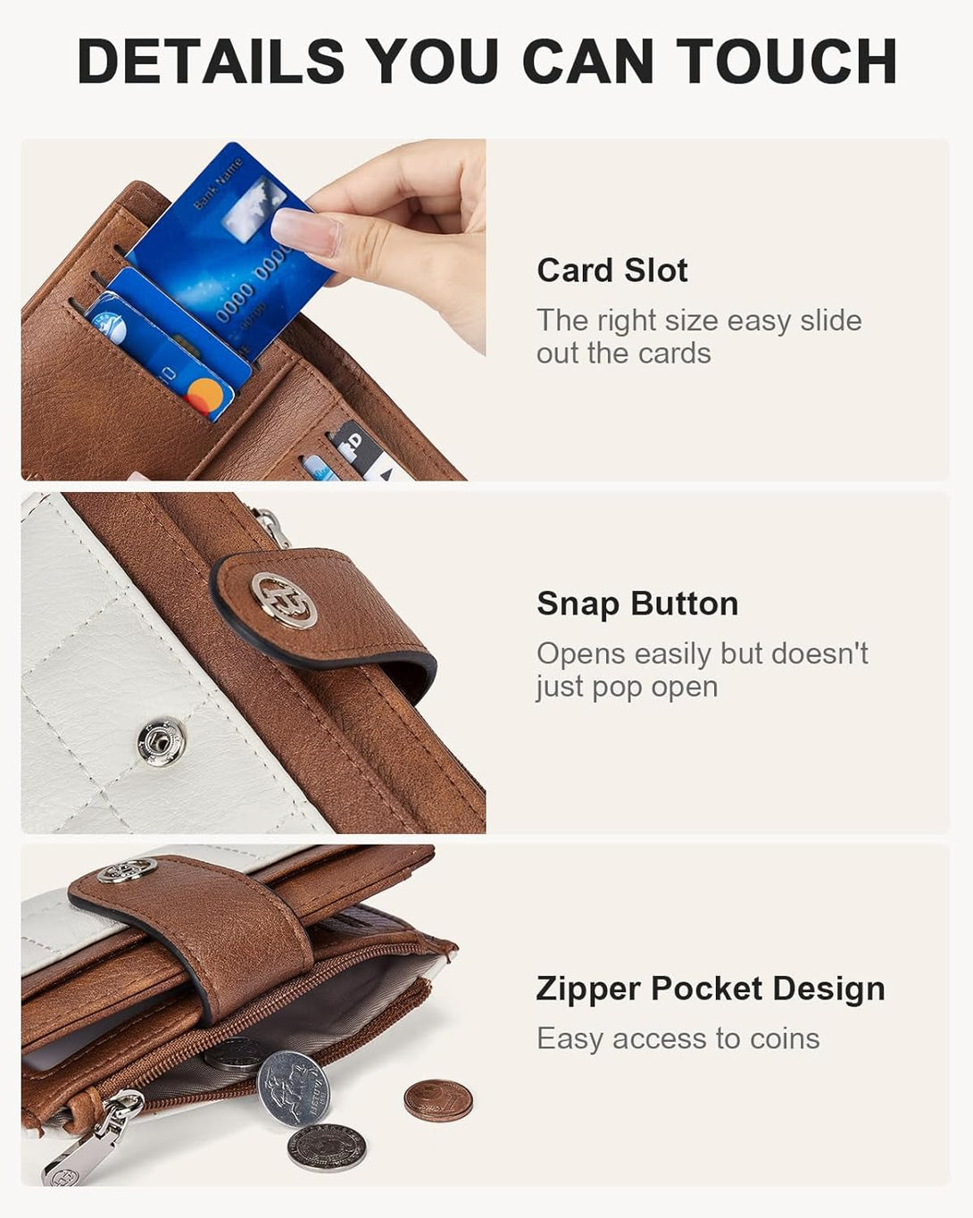 BOSTANTEN Small Wallet for Women Leather RFID Blocking Card Holder Bifold Compact Wallets with Zipper Coin Pocket Beige＆Brown