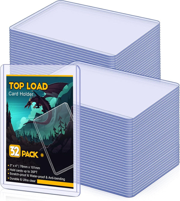 32 Count Topload Card Holder, Sooez 35PT Topload Card Protector, 3" X 4" Hard Plastic Card Sleeves, Baseball Card Protector, Rigid Toploading Card Case for Collectible Trading Sports Cards