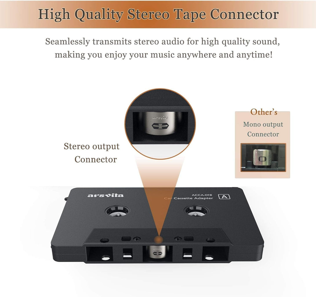 Arsvita Car Audio Cassette to Aux Adapter, 3.5 MM Auxillary Cable Tape Adapter
