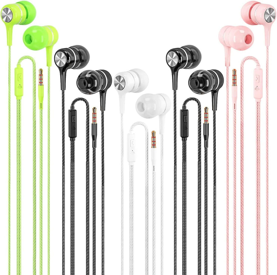 Wired Earbuds with Microphone 5 Pack, In-Ear Headphones with Heavy Bass, High Sound Quality Earphones Compatible with Ipad, Laptop, MP3, Android Smartphones, Fits All 3.5Mm Jack Device