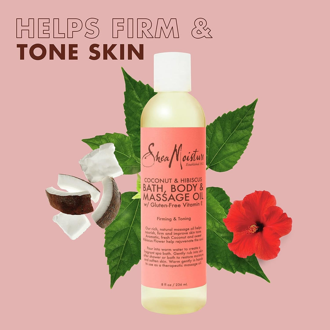 Sheamoisture Body Oil, Bath, and Massage for Dull Skin Coconut Oil and Hibiscus for Glowing Skin 8 Oz