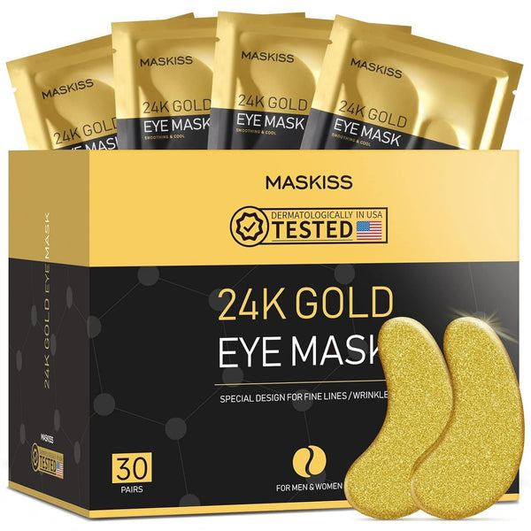 24K Gold under Eye Patches (30 Pairs), Eye Mask, Collagen Skin Care Products, Eye Patches for Puffy Eyes, Eye Masks for Dark Circles and Puffiness
